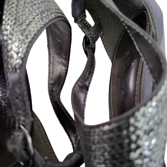 *sold* Jacqueline Ferrar Women's Silver Sparkle Open Toe Heels Sandals Size 6.5M - Picture 6 of 10